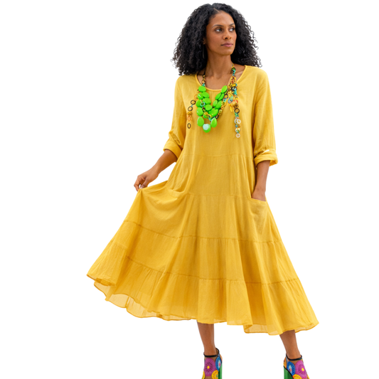 Kya Cotton Relaxed Tiered Satin Piped Dress