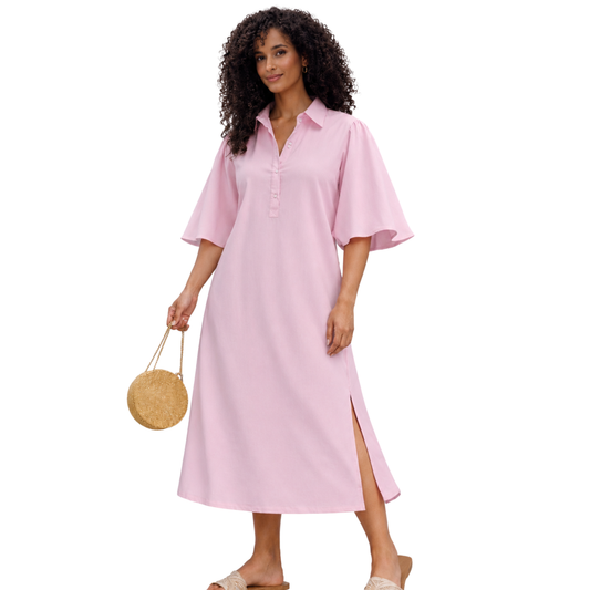 Liana Cotton Flutter Sleeve Midi Dress