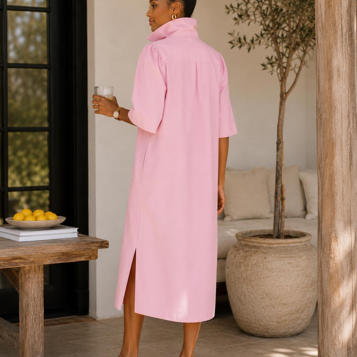 Naya Stretch Cotton Poplin Polo Midi Dress
