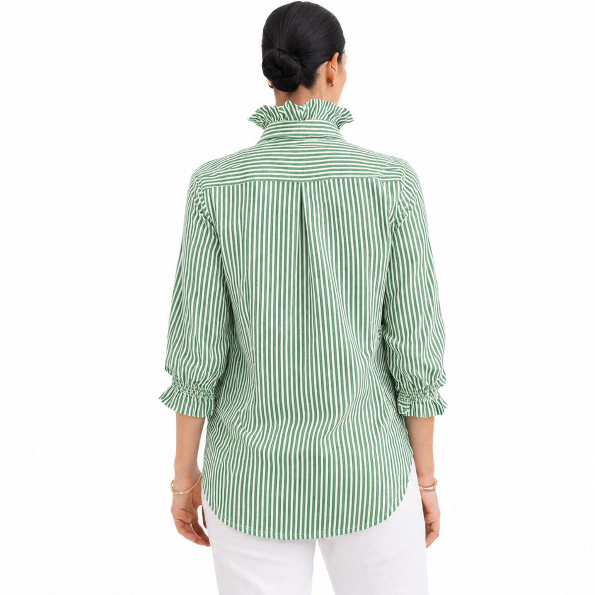 Veda Pinstripe Ruffle Elegance Blouse