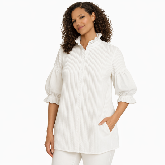 Jazlyn Poplin Top with Puff Sleeves