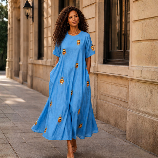 Azura Masque Flax Linen Maxi Dress | Clyde Thomas Carnival Collection