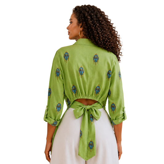 Savannah Masque 100% Flax Linen Artist-Print Shirt