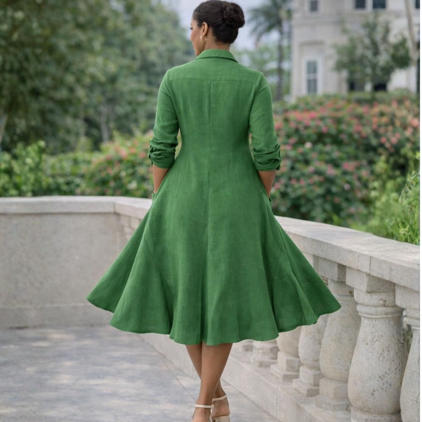 Isla Linen Bias Midi Dress