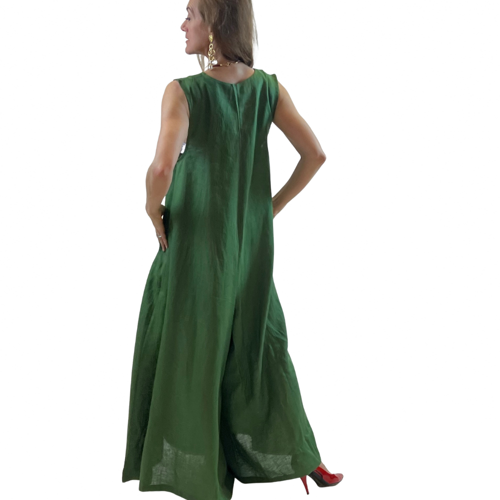 Linen Maxi Romper – Sleeveless Zip-Back Jumpsuit