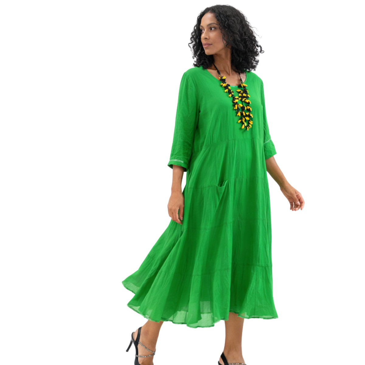 Kya Cotton Relaxed Tiered Satin Piped Dress