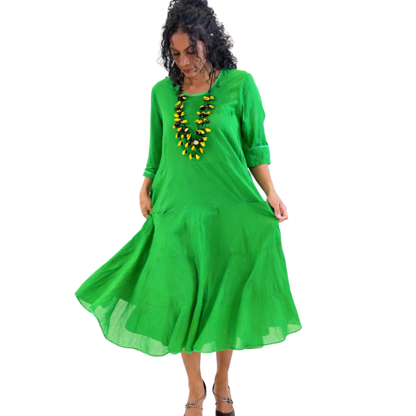 Kya Cotton Relaxed Tiered Satin Piped Dress