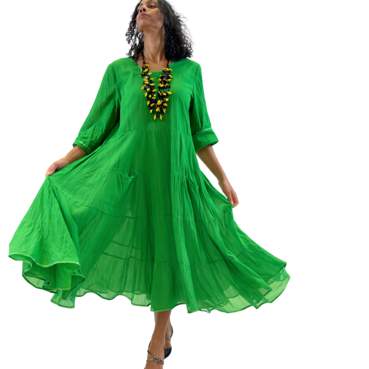 Kya Cotton Relaxed Tiered Satin Piped Dress