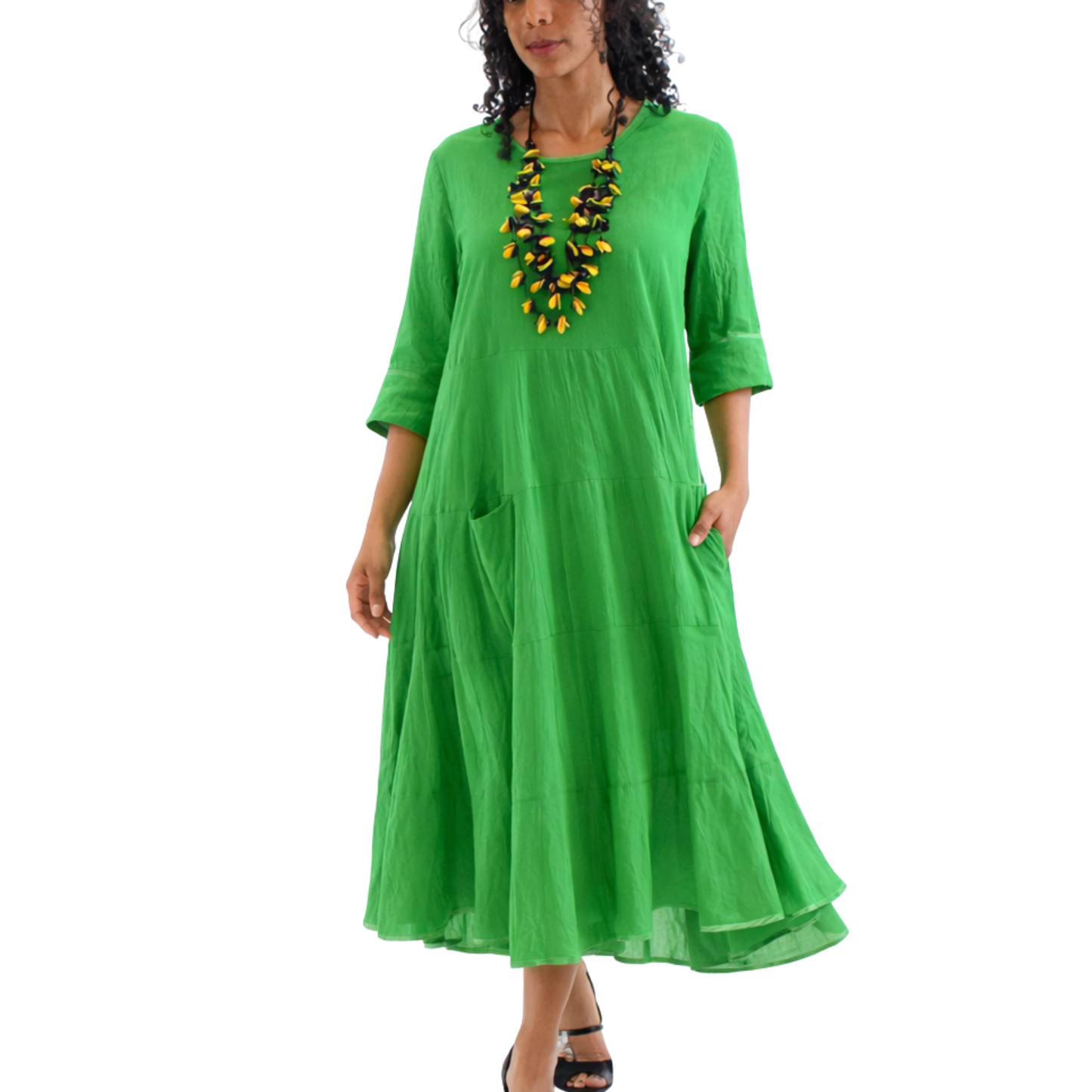 Kya Cotton Relaxed Tiered Satin Piped Dress