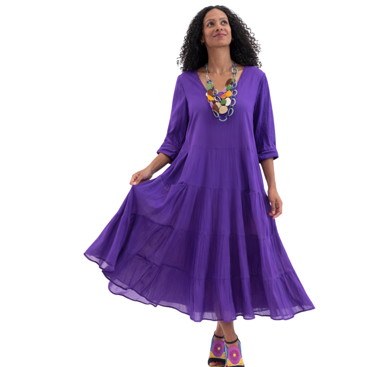 Kya Cotton Relaxed Tiered Satin Piped Dress