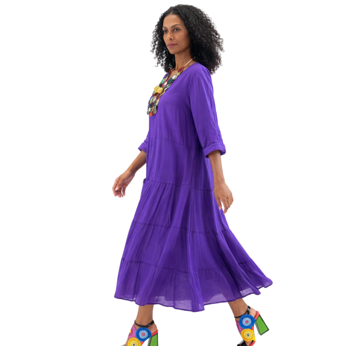 Kya Cotton Relaxed Tiered Satin Piped Dress