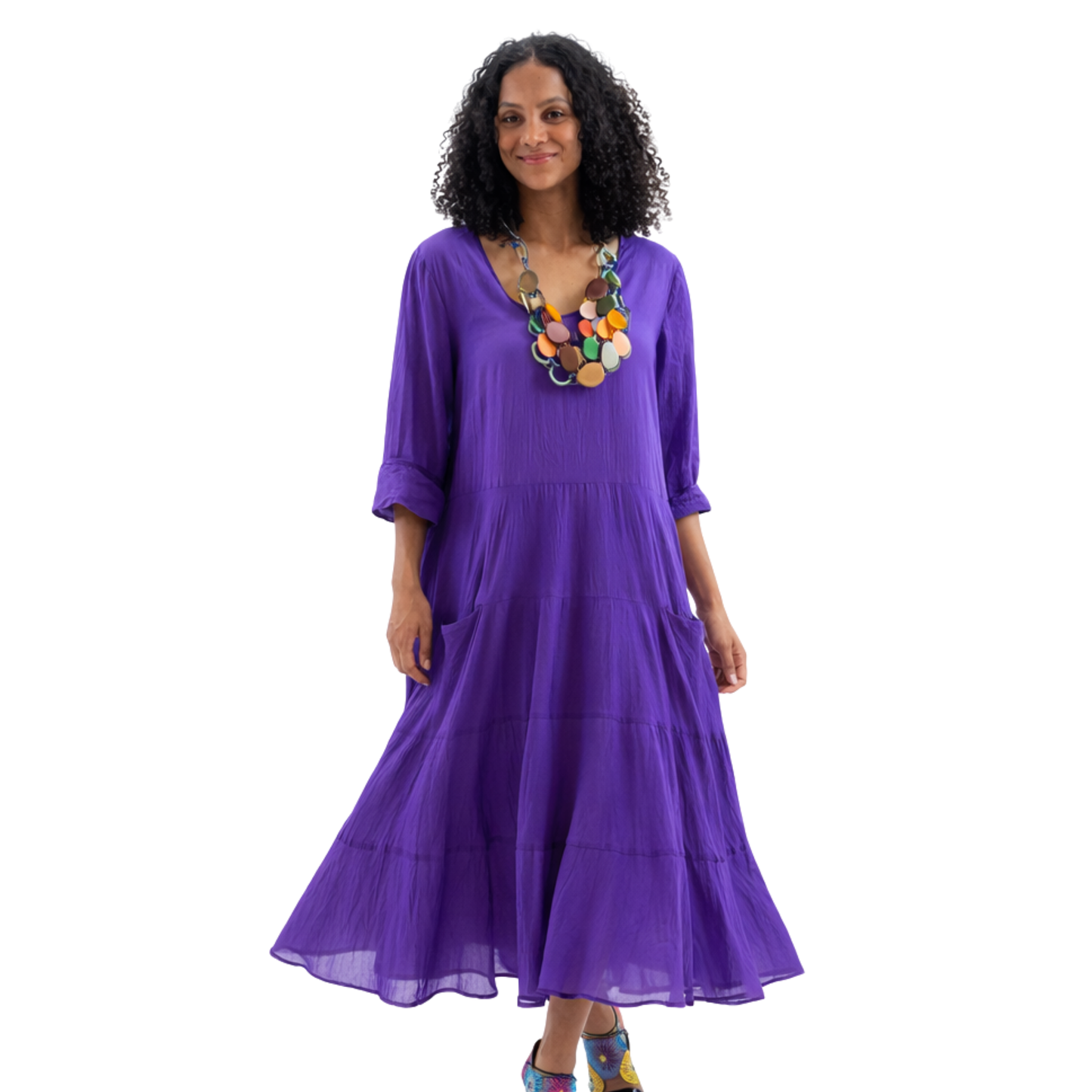 Kya Cotton Relaxed Tiered Satin Piped Dress