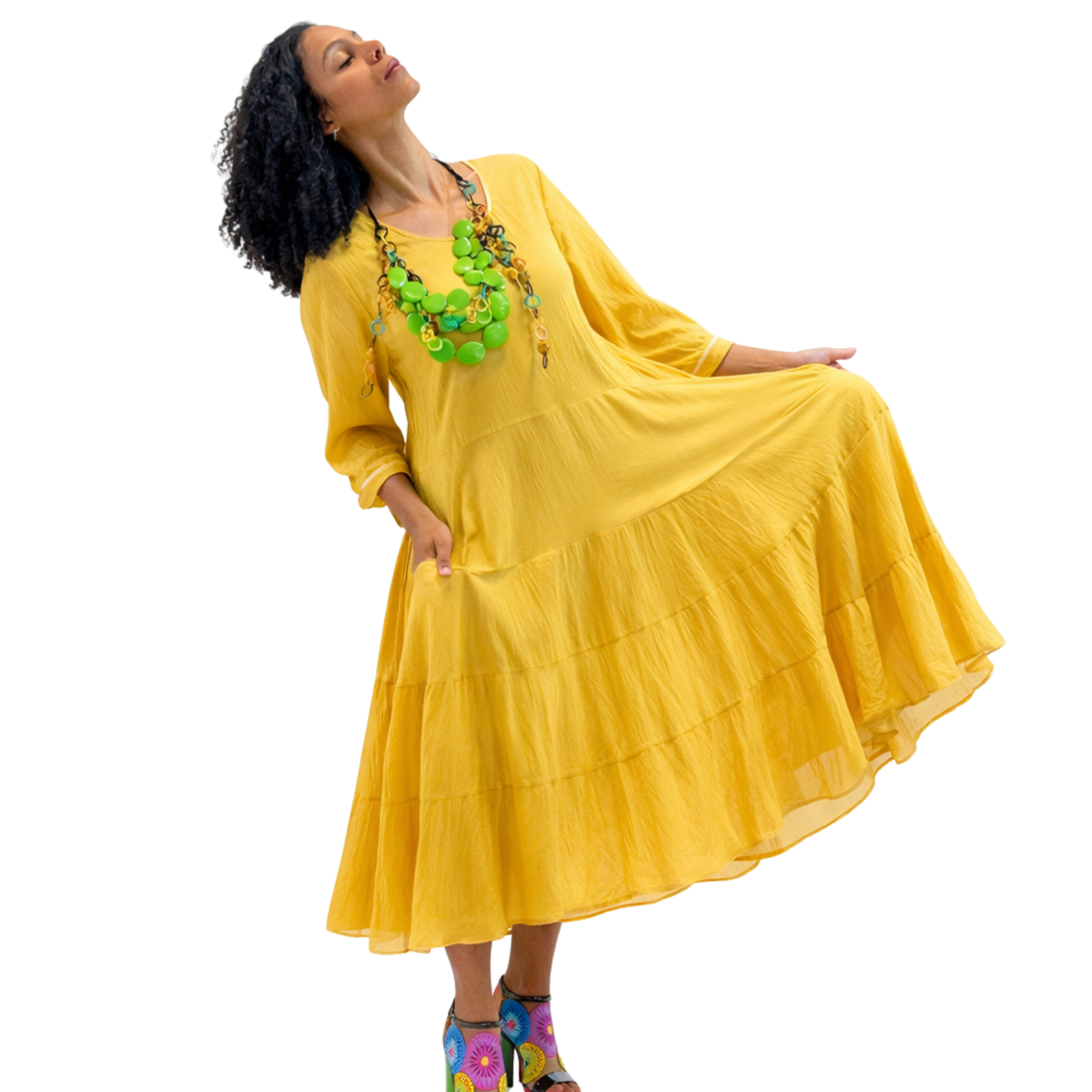 Kya Cotton Relaxed Tiered Satin Piped Dress
