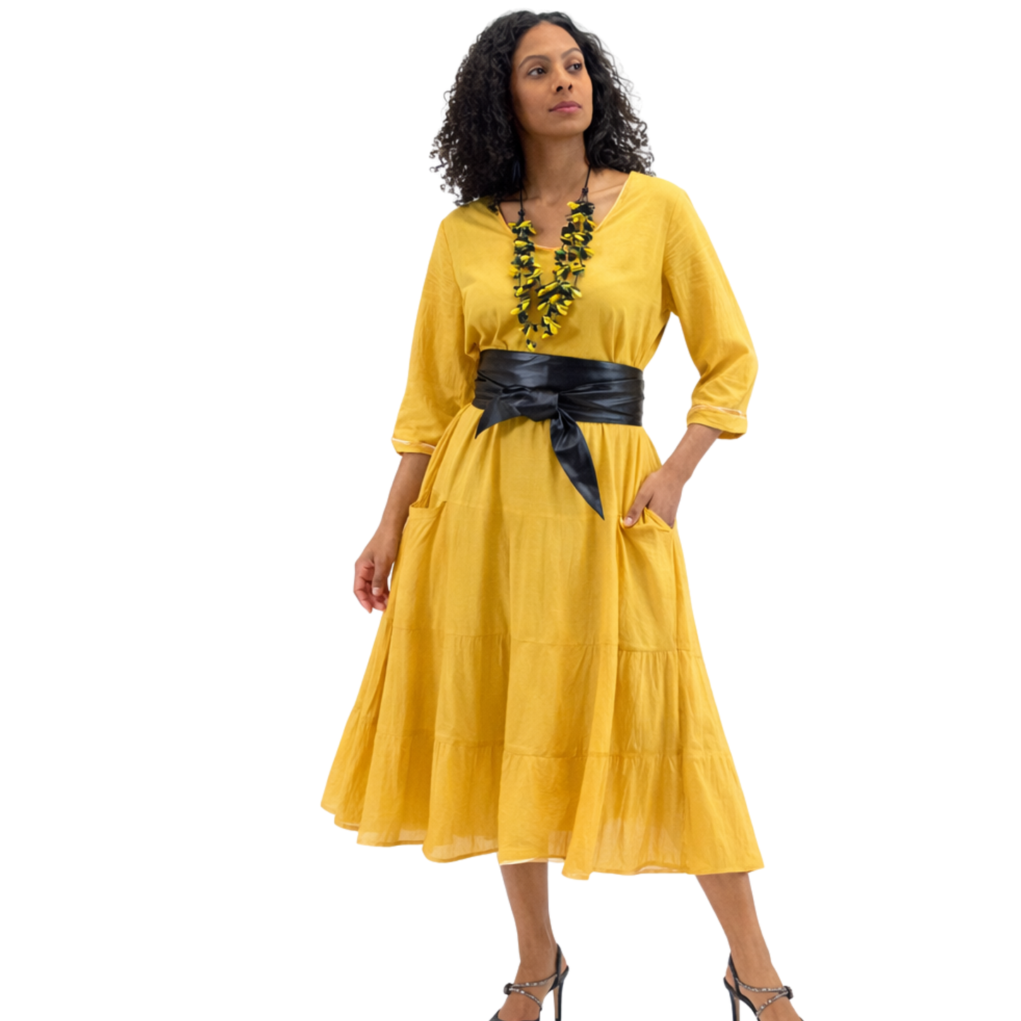 Kya Cotton Relaxed Tiered Satin Piped Dress