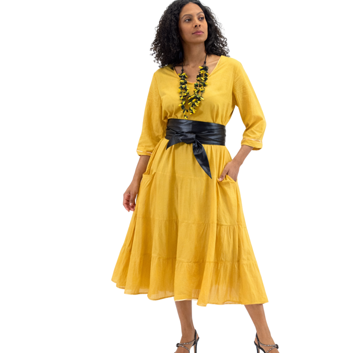 Kya Cotton Relaxed Tiered Satin Piped Dress