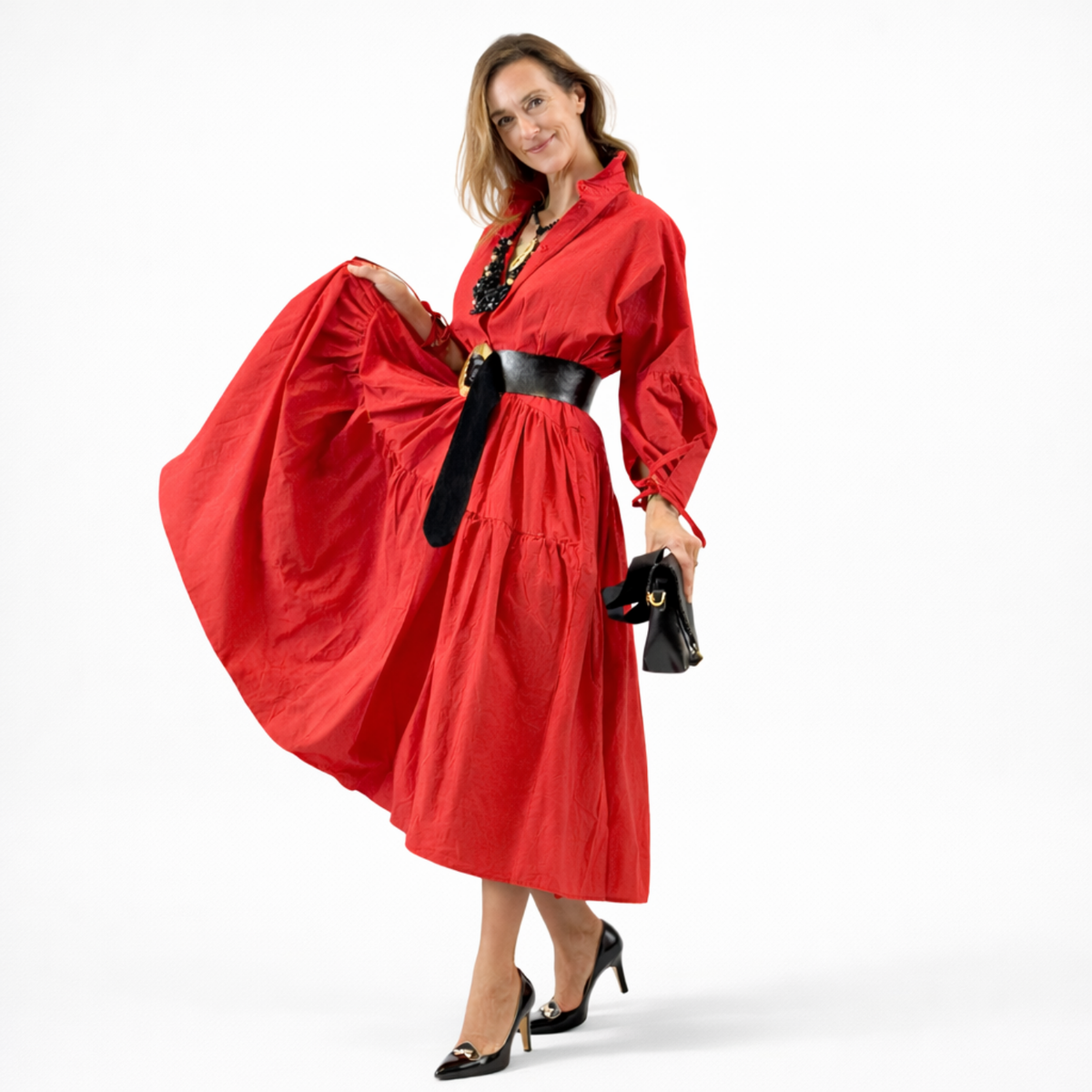 Ria Tiered Cotton Midi Dress