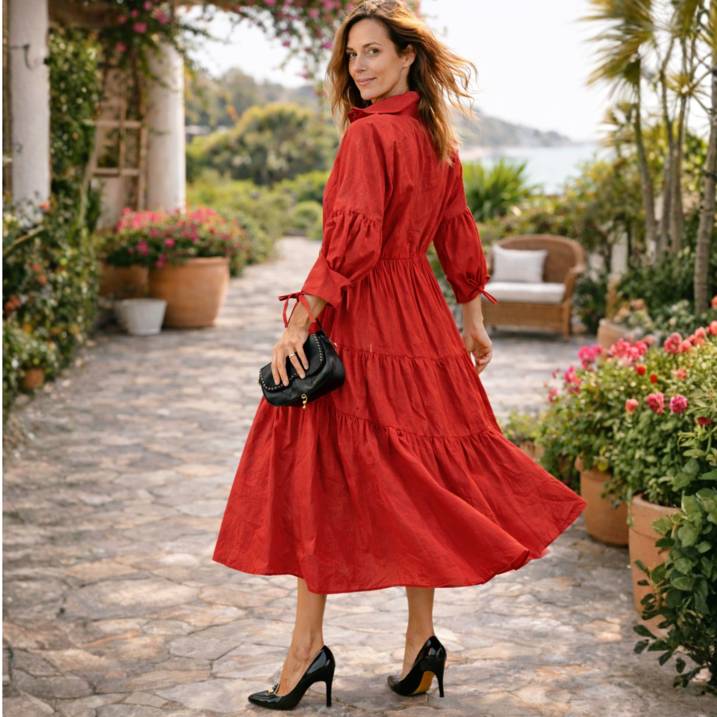 Ria Tiered Cotton Midi Dress