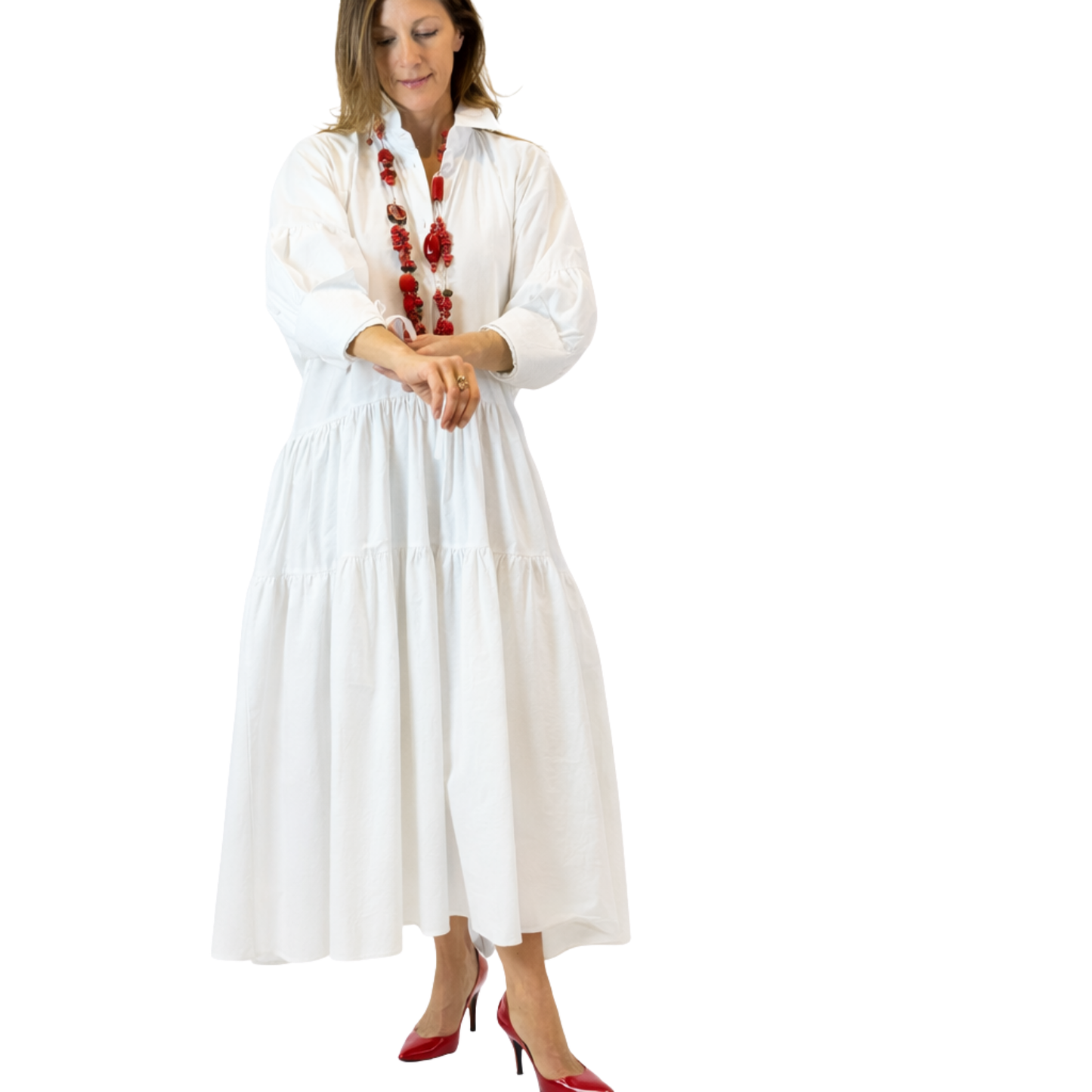 Ria Tiered Cotton Midi Dress