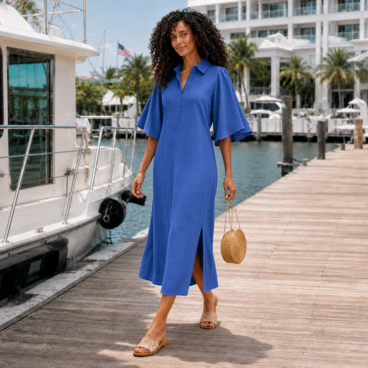 Liana Cotton Flutter Sleeve Midi Dress