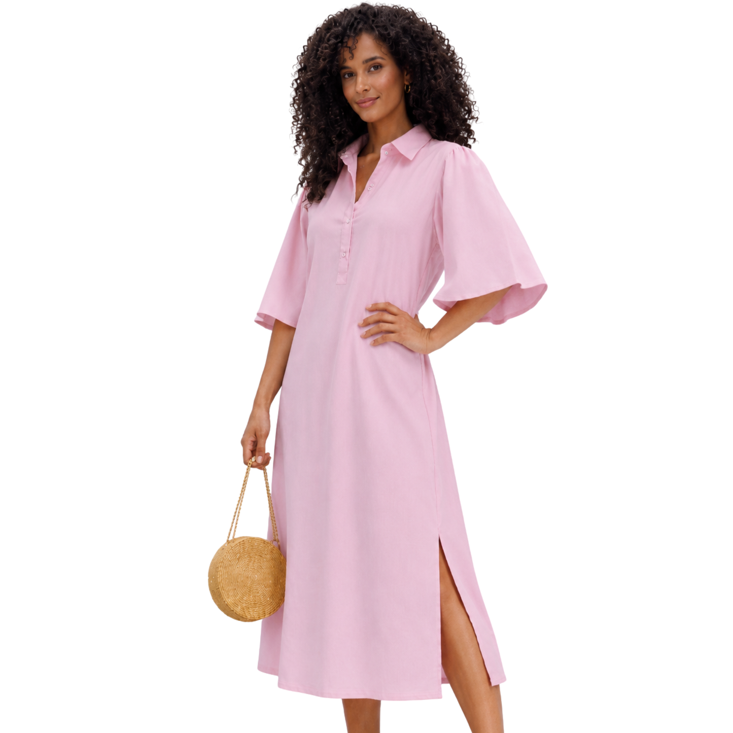 Liana Cotton Flutter Sleeve Midi Dress