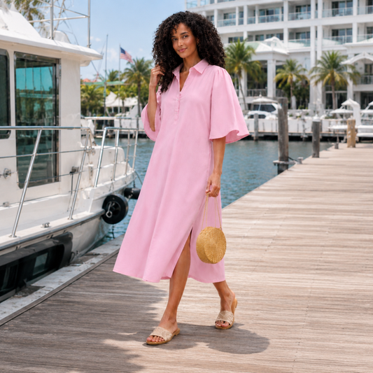 Liana Cotton Flutter Sleeve Midi Dress