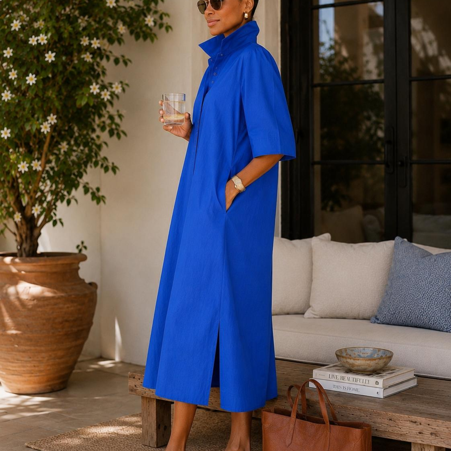 Naya Stretch Cotton Poplin Polo Midi Dress
