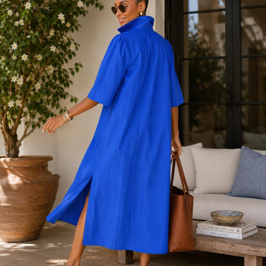 Naya Stretch Cotton Poplin Polo Midi Dress
