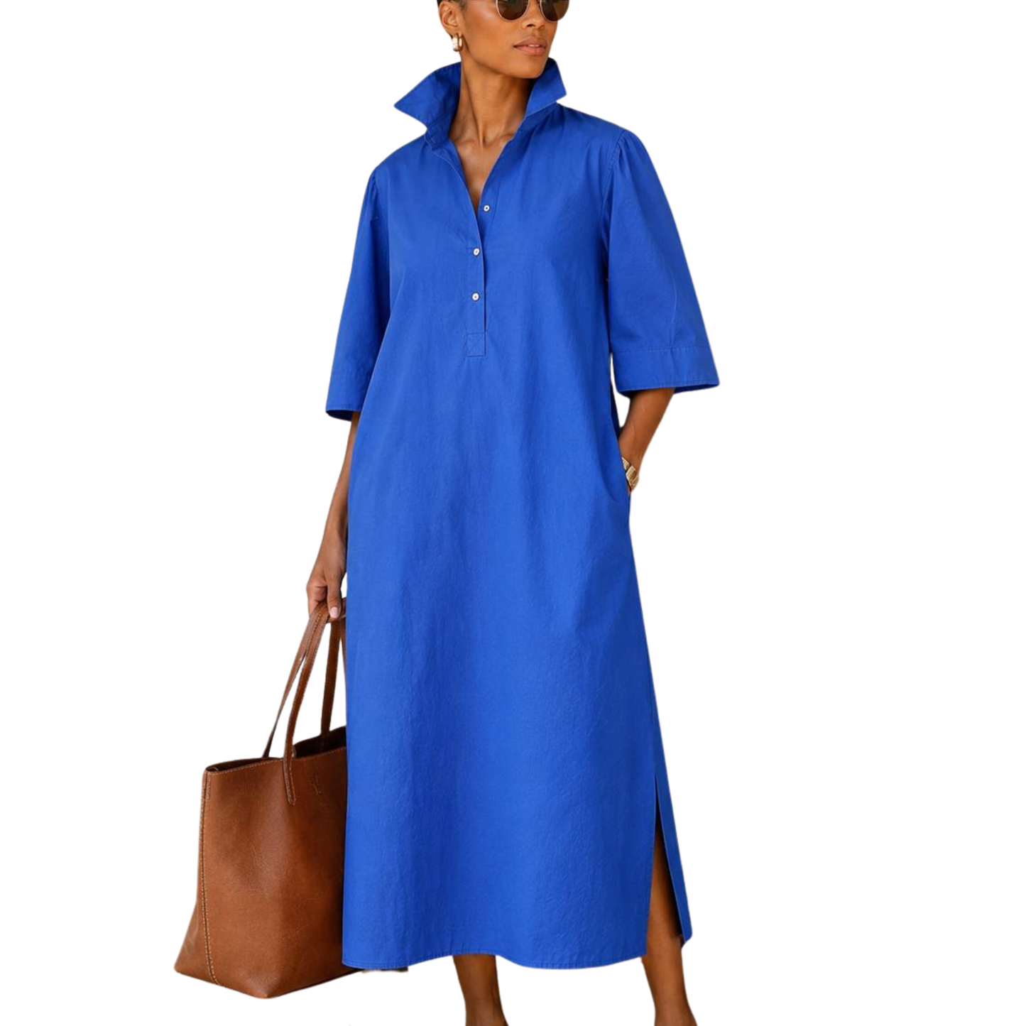 Naya Stretch Cotton Poplin Polo Midi Dress