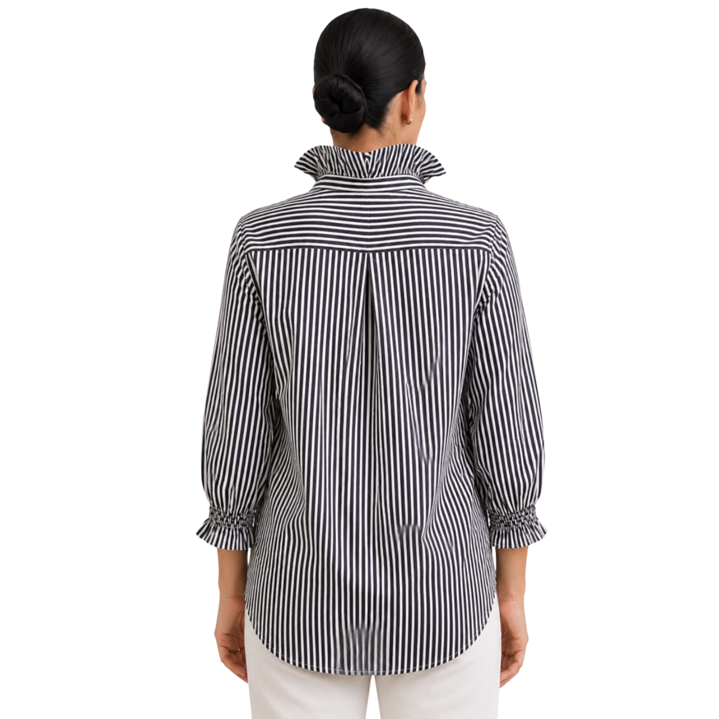 Veda Pinstripe Ruffle Elegance Blouse