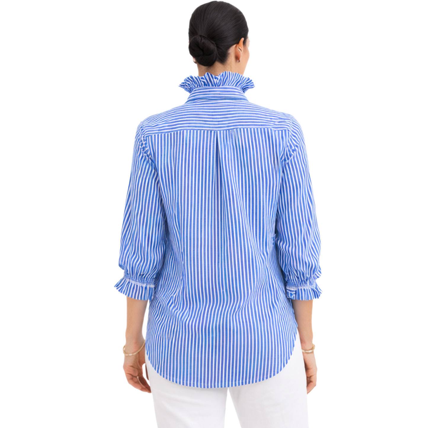 Veda Pinstripe Ruffle Elegance Blouse