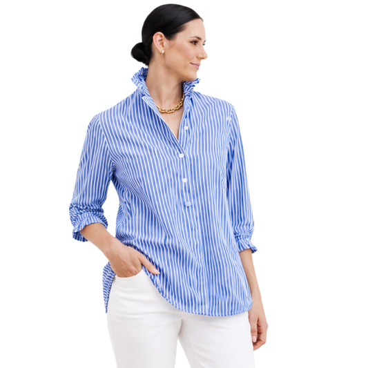 Veda Pinstripe Ruffle Elegance Blouse