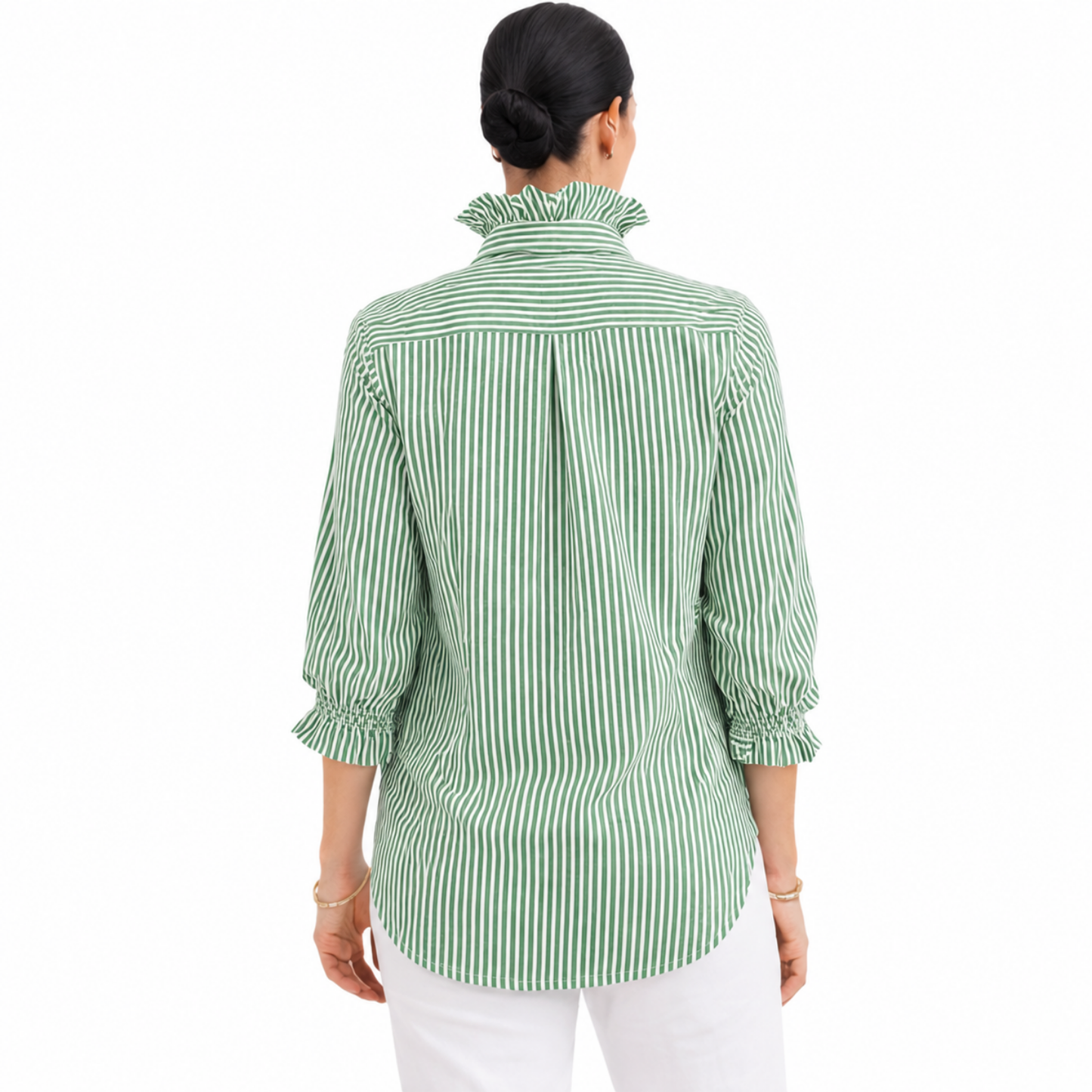 Veda Pinstripe Ruffle Elegance Blouse