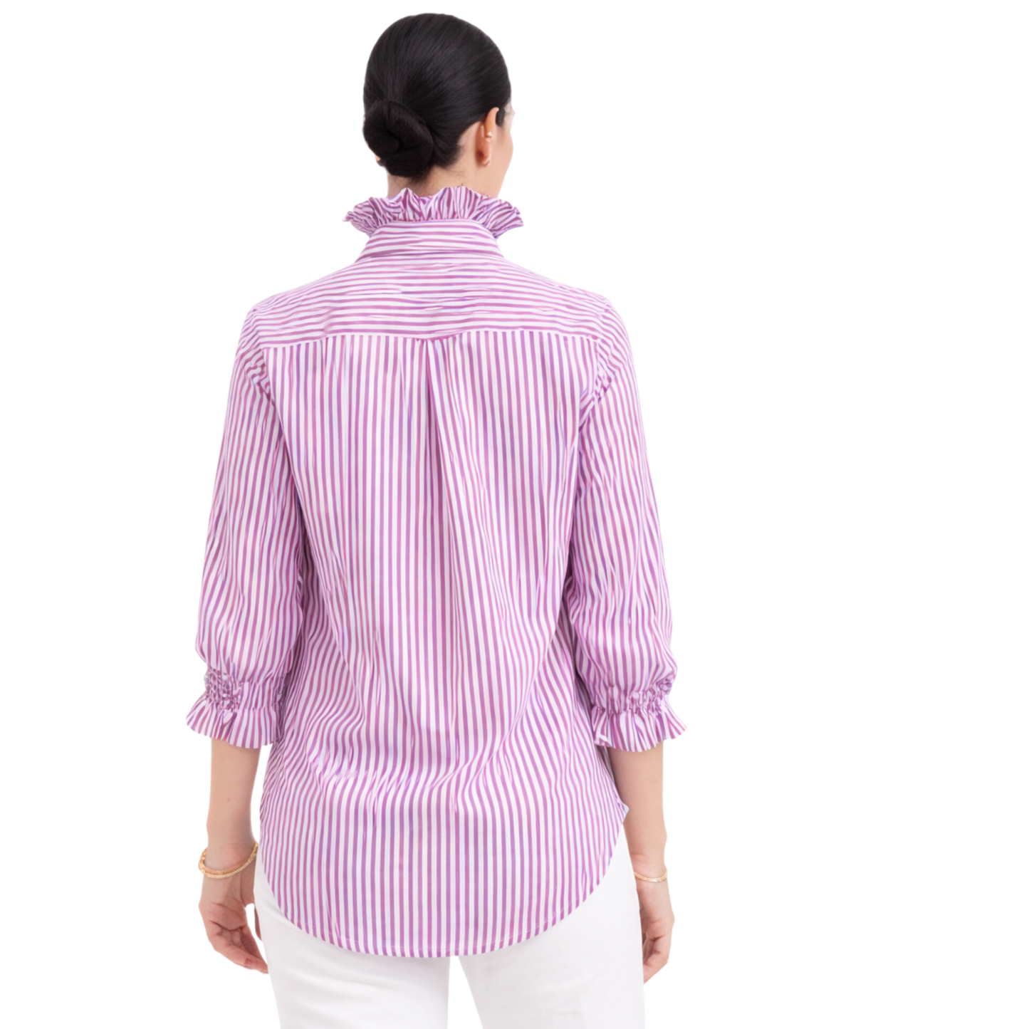 Veda Pinstripe Ruffle Elegance Blouse