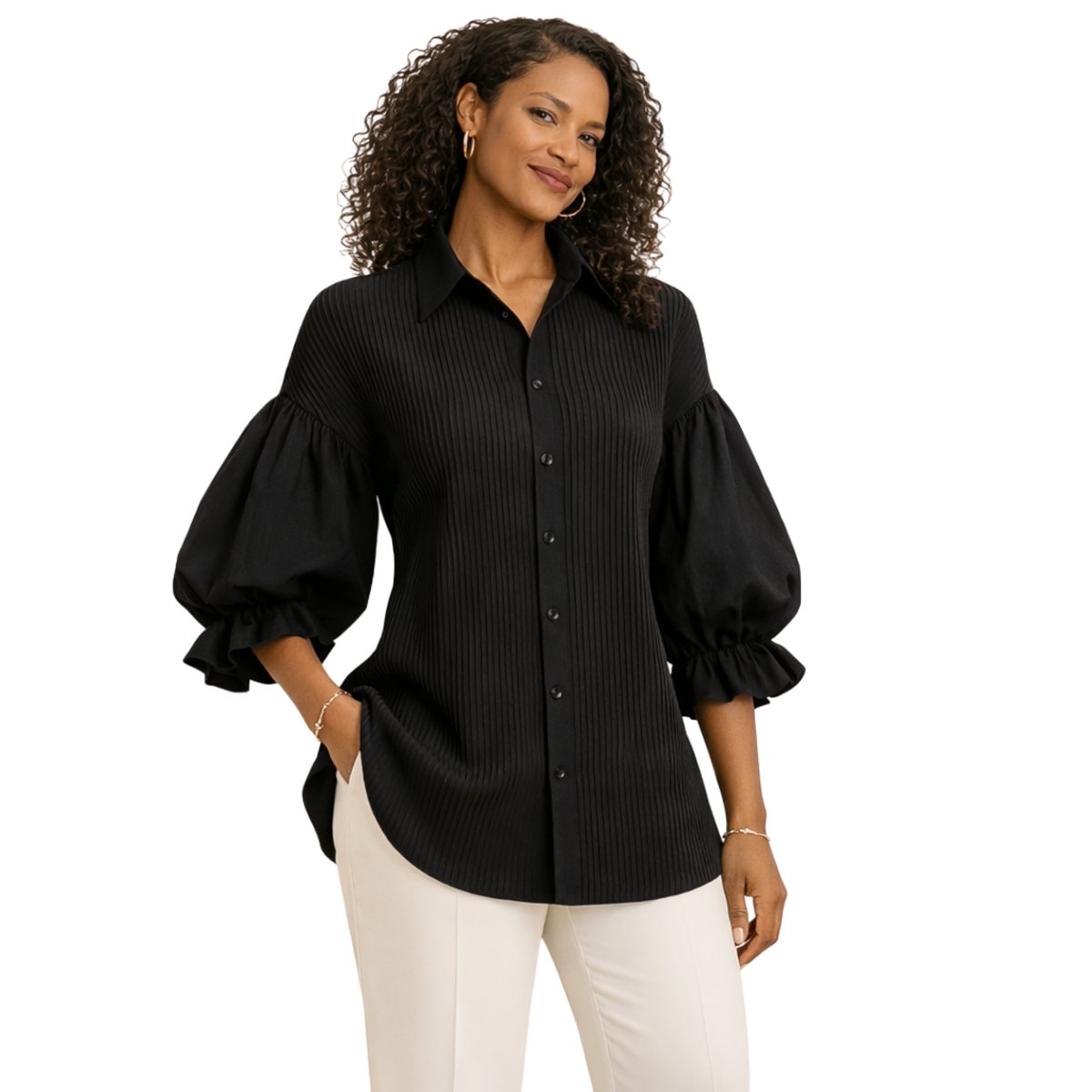 Jazlyn Poplin Top with Puff Sleeves