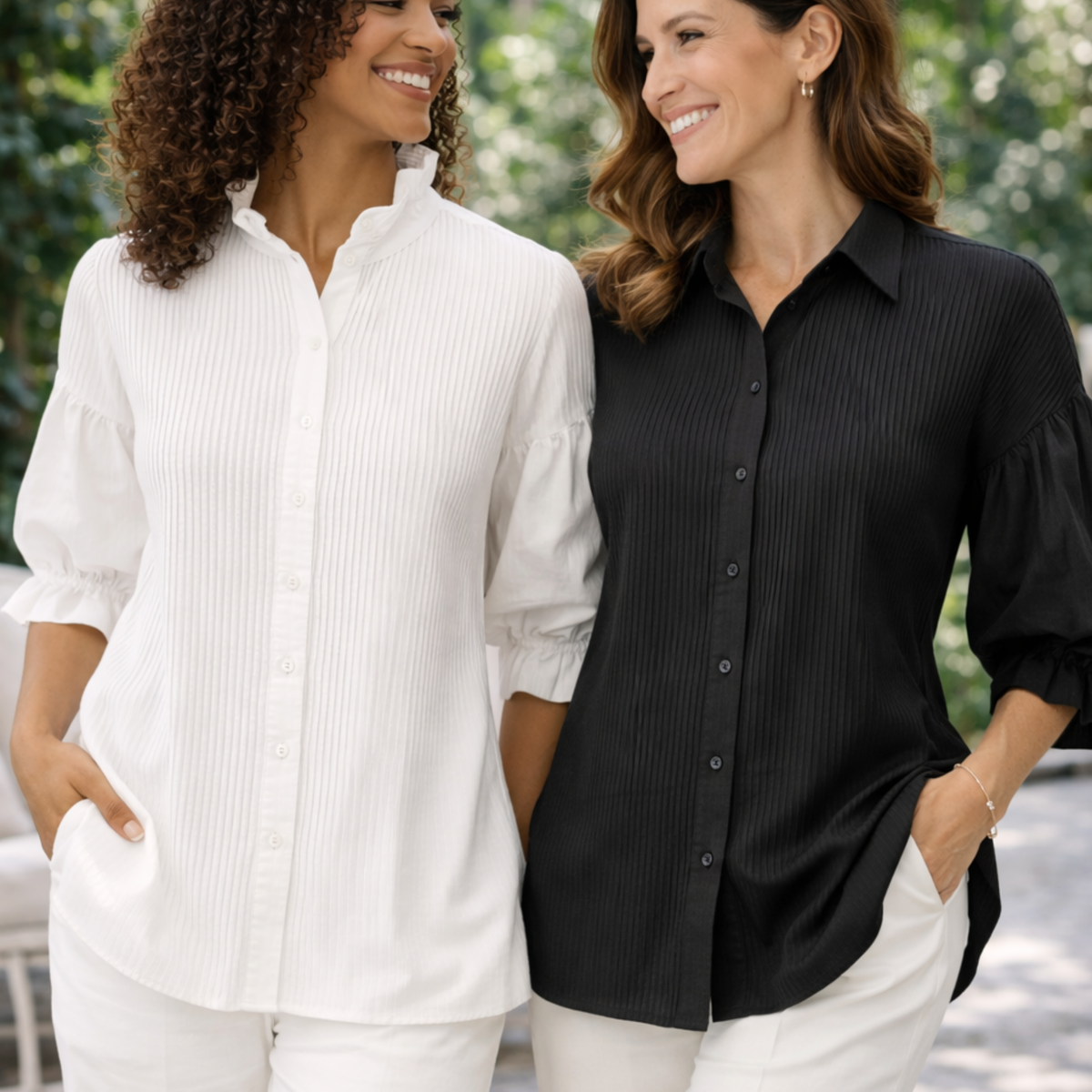 Jazlyn Poplin Top with Puff Sleeves
