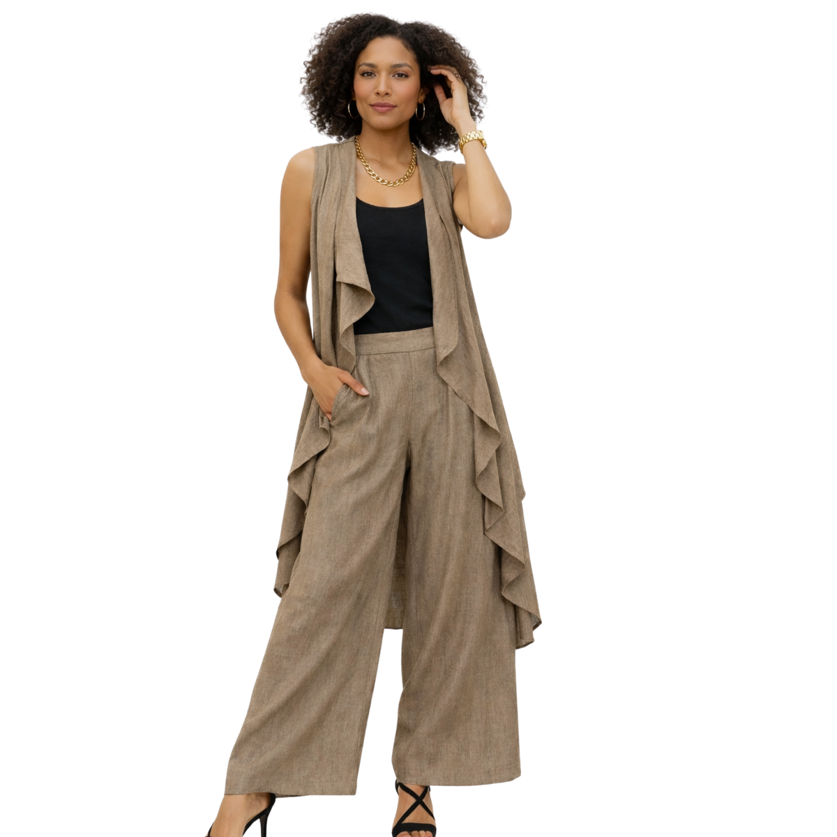 Zyanna Flax Linen 2-Piece Pants Set – Sculpted Resort Ensemble
