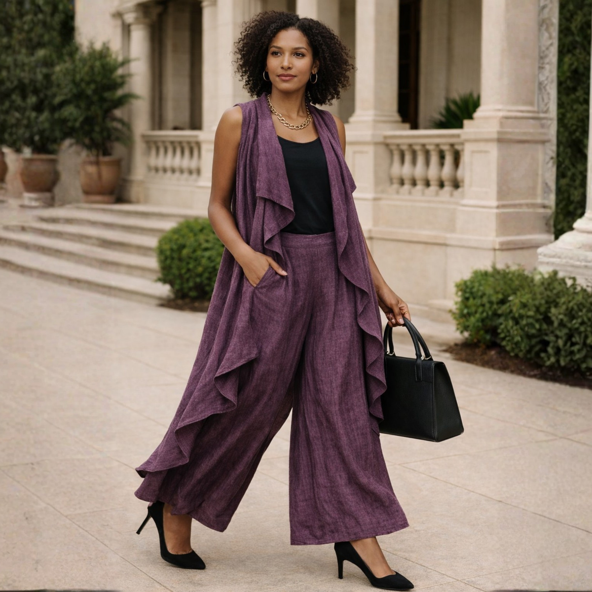Zyanna Flax Linen 2-Piece Pants Set – Sculpted Resort Ensemble