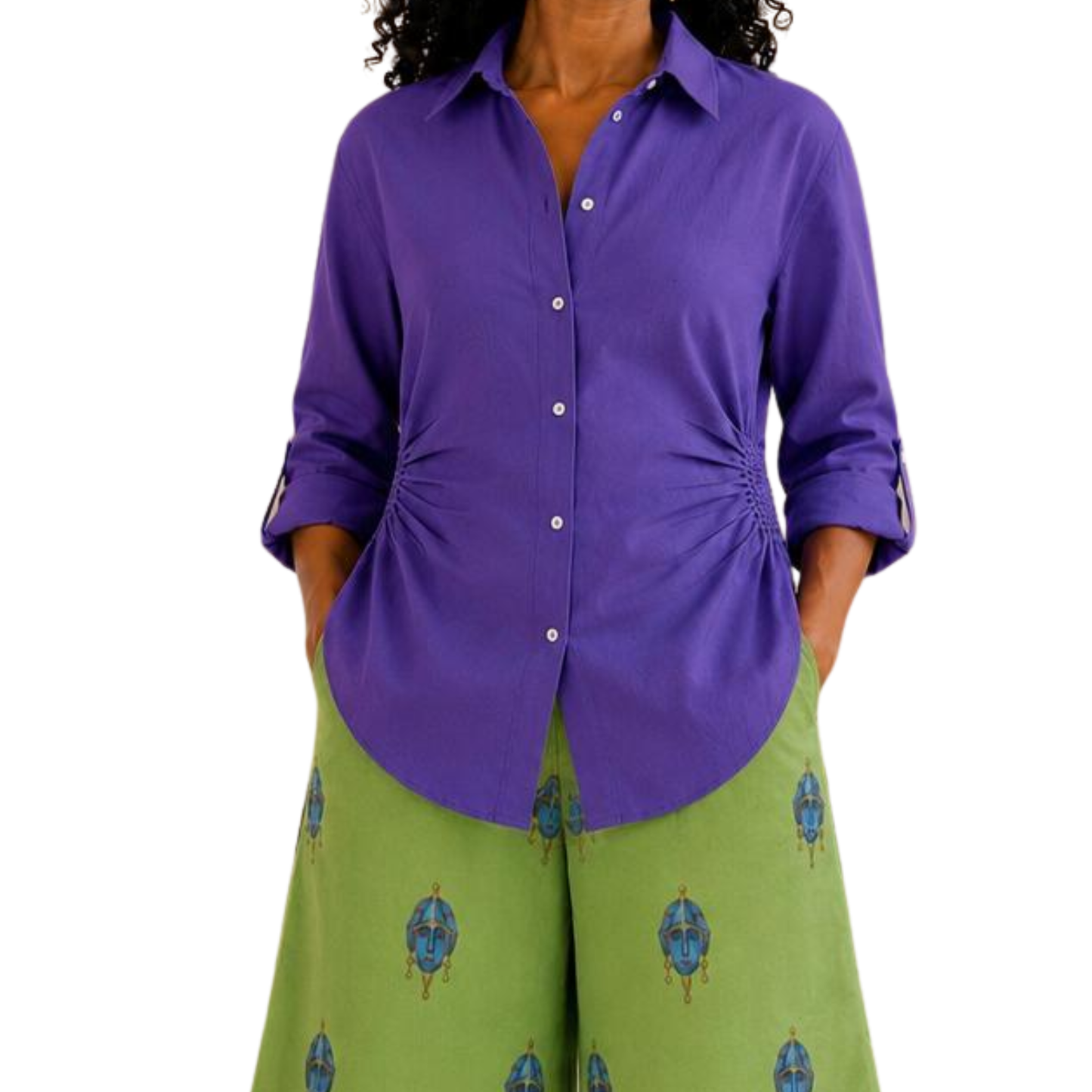 Savannah Masque 100% Flax Linen Artist-Print Shirt