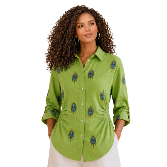 Savannah Masque 100% Flax Linen Artist-Print Shirt