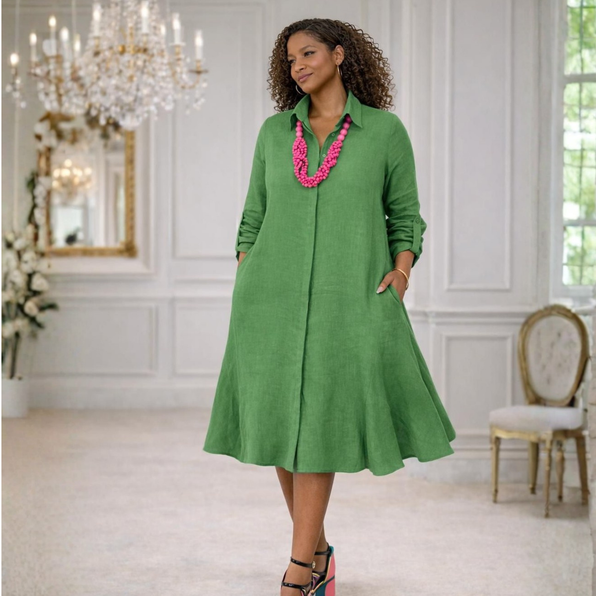 Isla Linen Bias Midi Dress