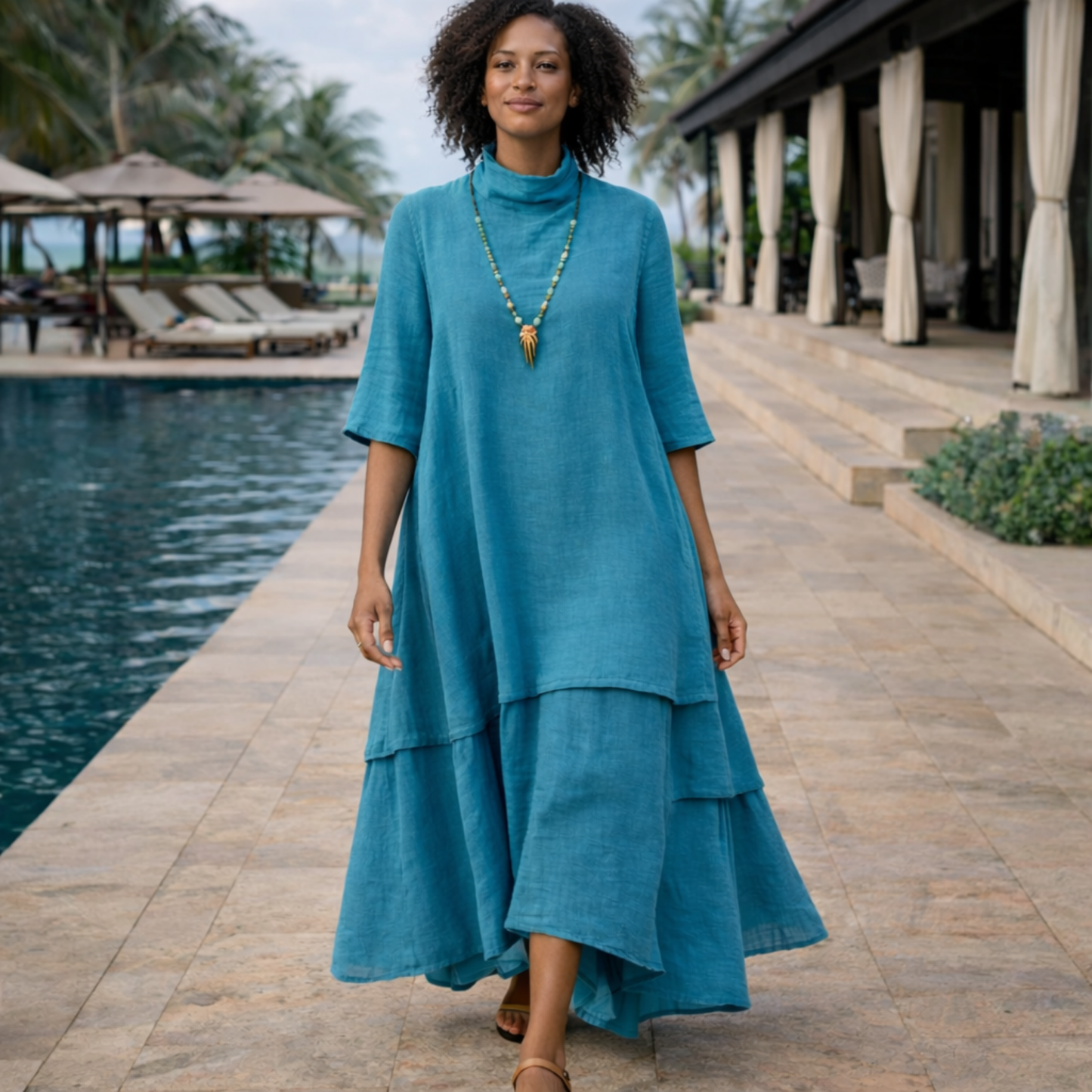 Marisa 100% Linen Layered Kaftan Dress – Luxury Resort Wear