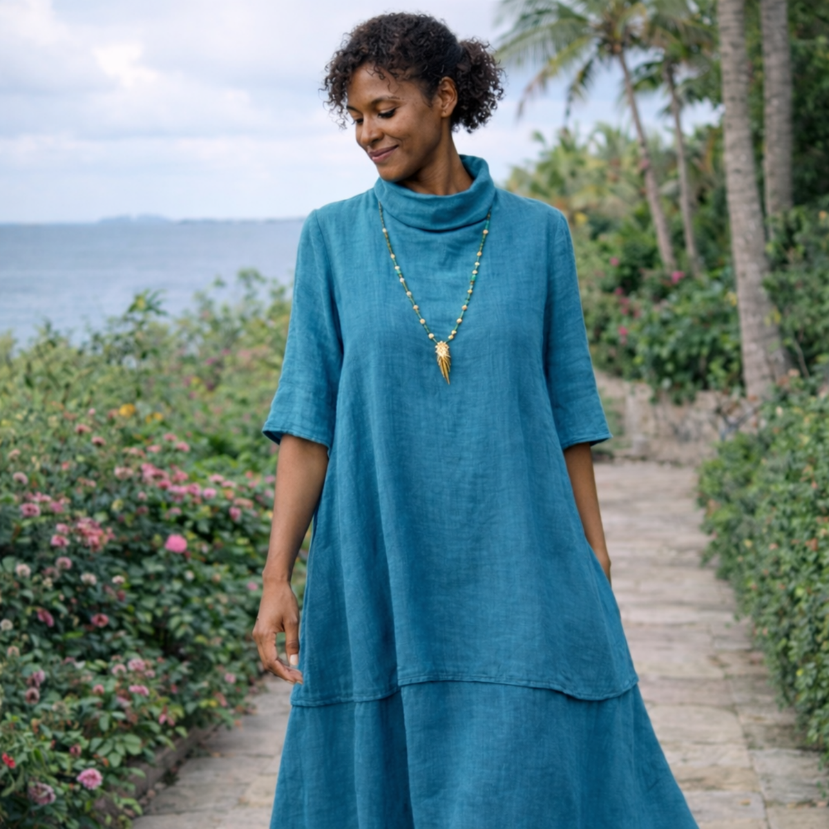 Marisa 100% Linen Layered Kaftan Dress – Luxury Resort Wear