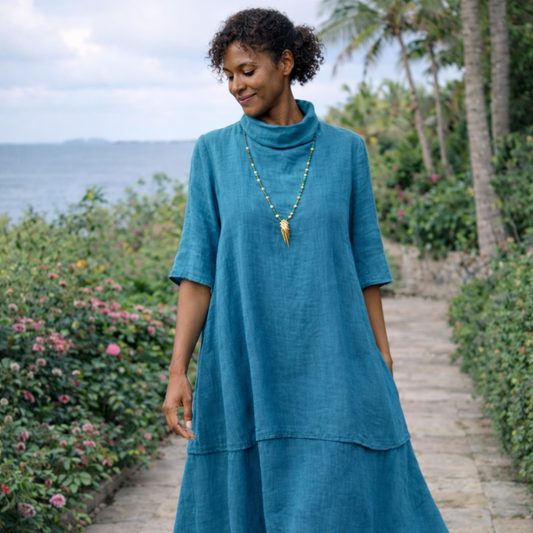 Marisa 100% Linen Layered Kaftan Dress – Luxury Resort Wear