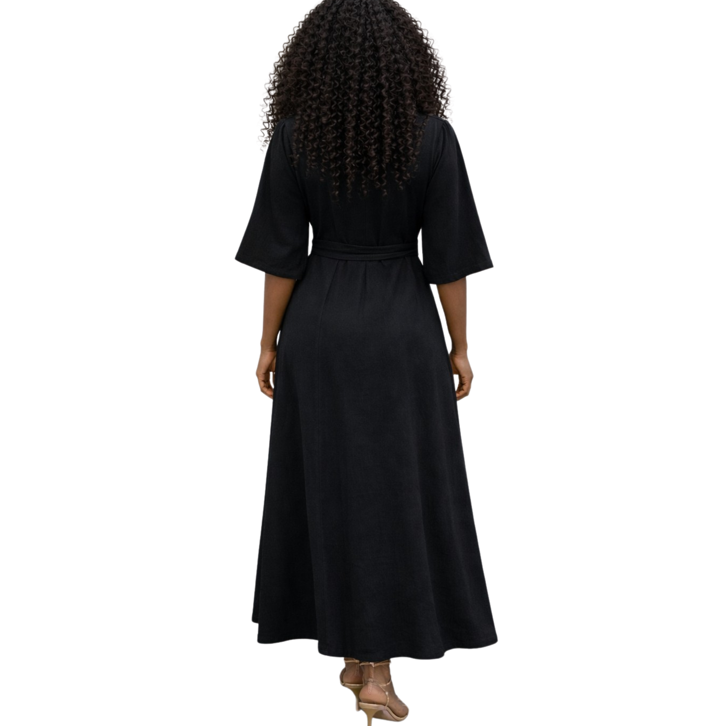 Azaria Signature Linen Wrap Midi Dress