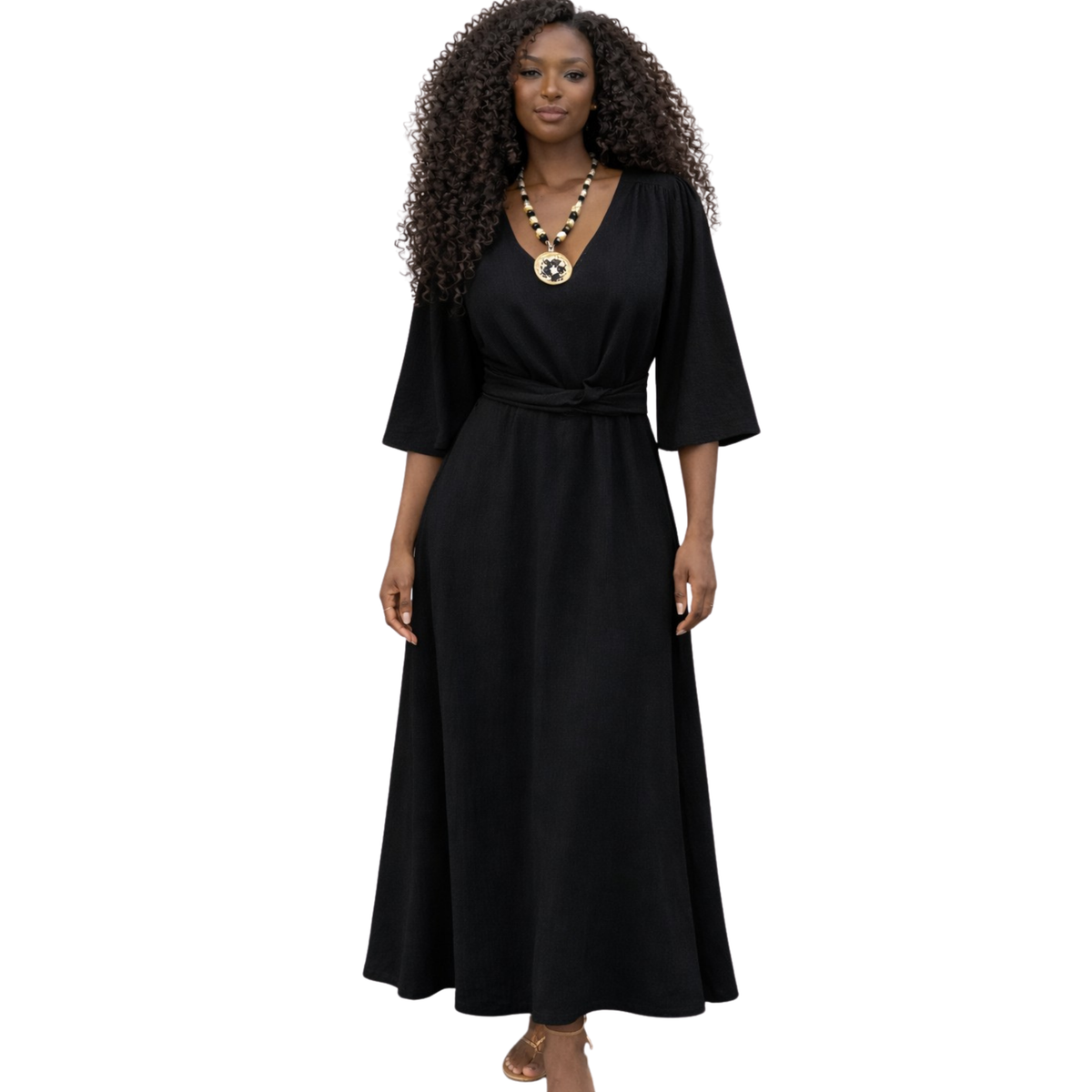 Azaria Signature Linen Wrap Midi Dress