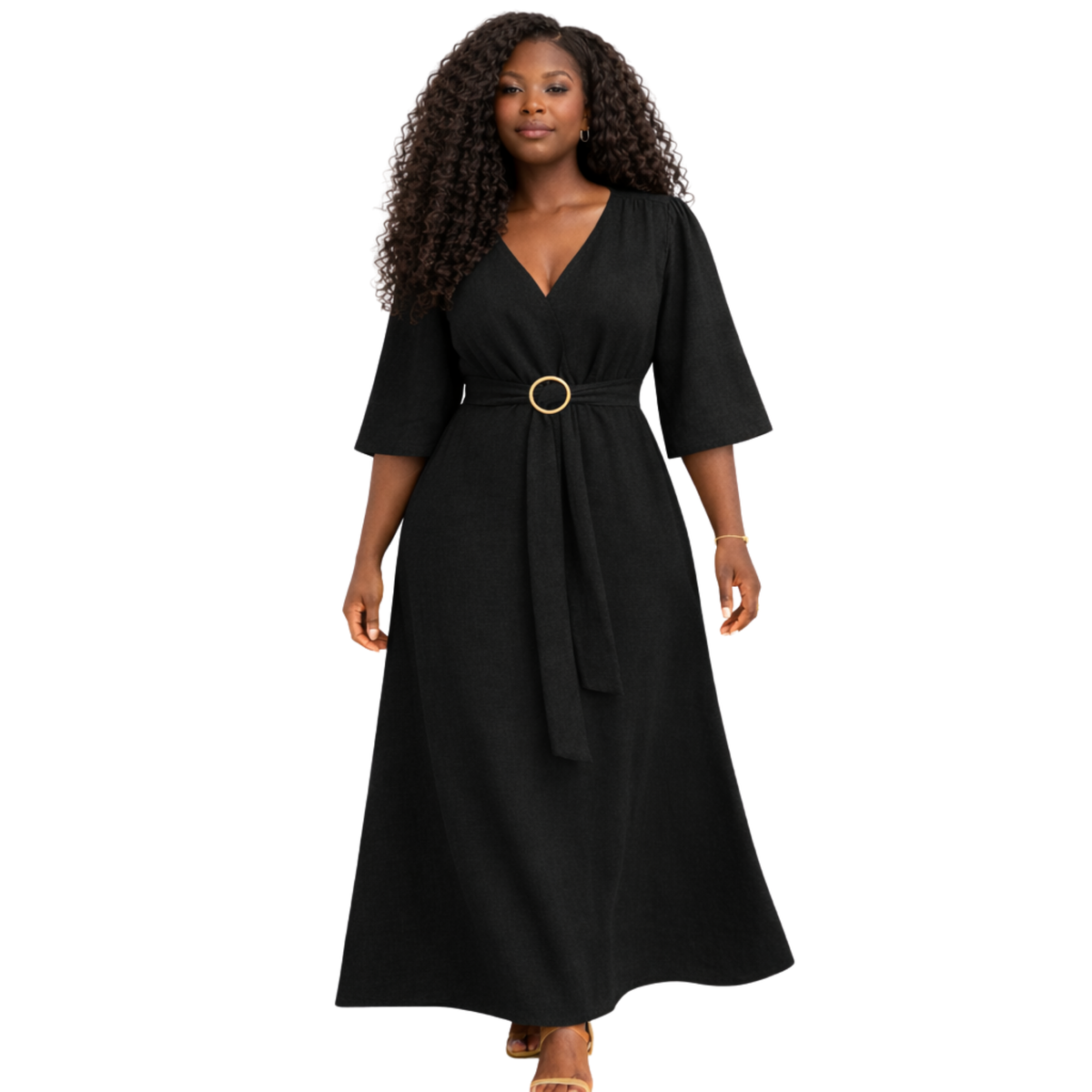 Azaria Signature Linen Wrap Midi Dress
