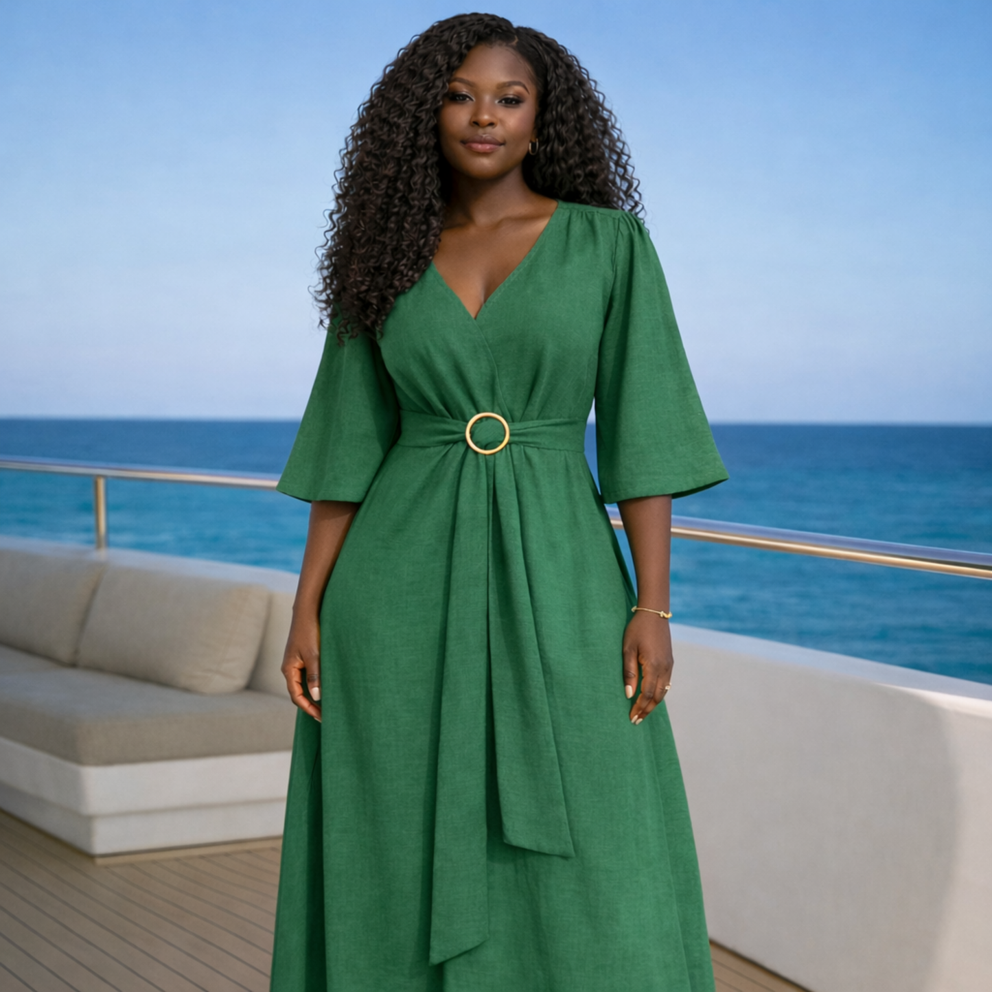 Azaria Signature Linen Wrap Midi Dress