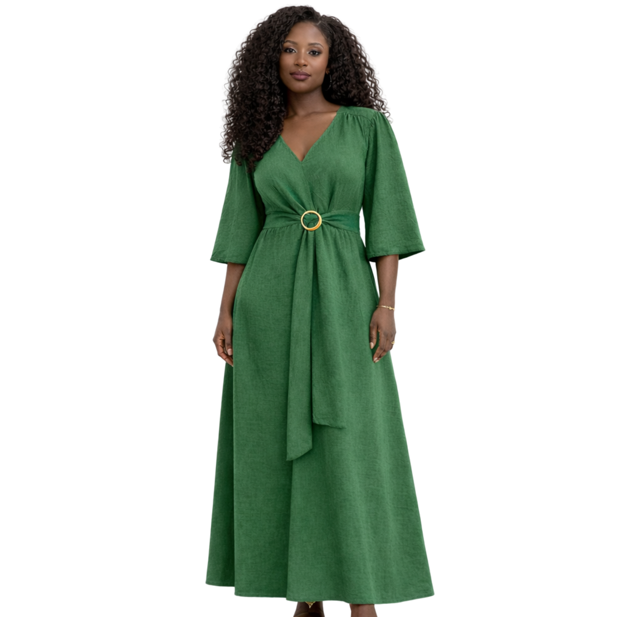 Azaria Signature Linen Wrap Midi Dress