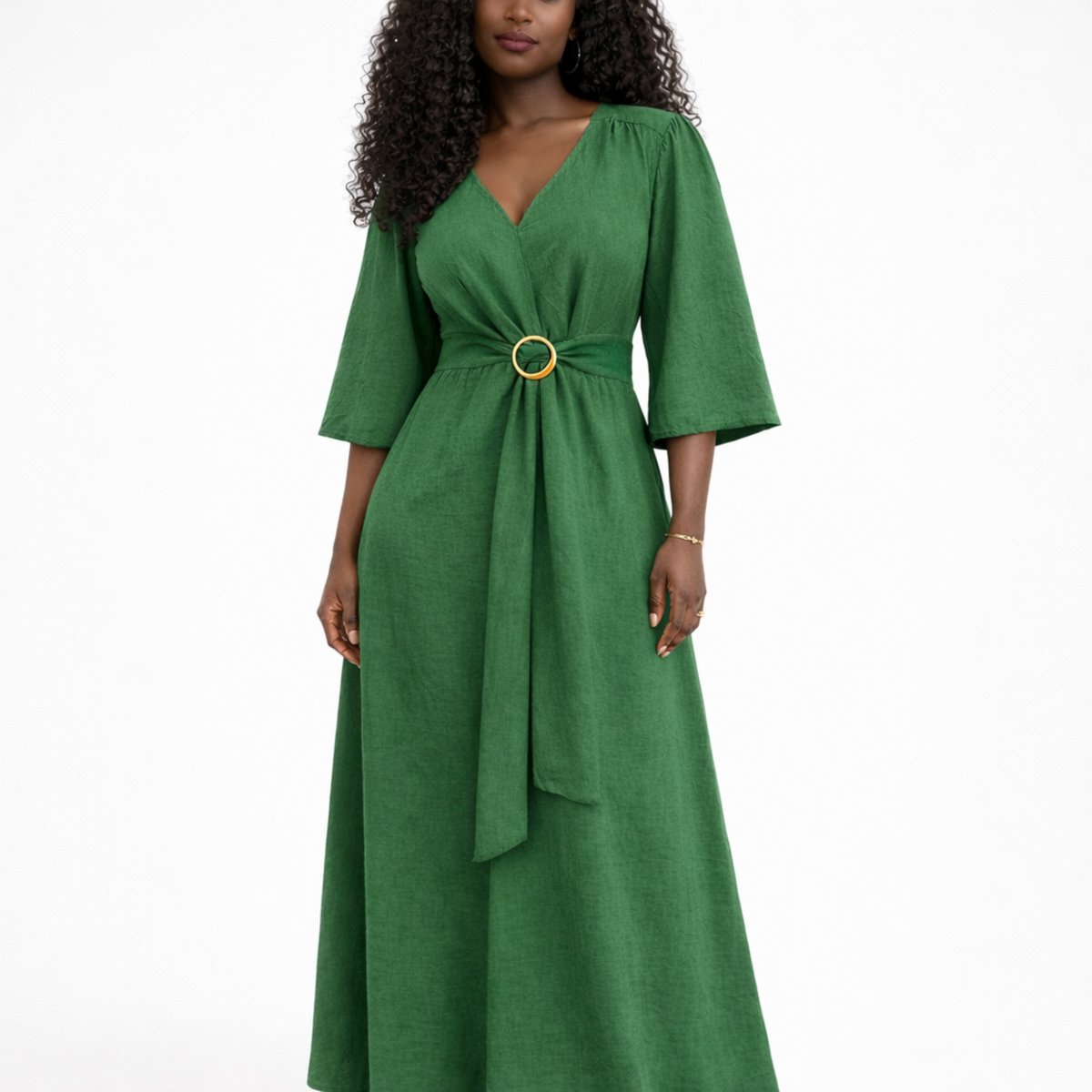 Azaria Signature Linen Wrap Midi Dress