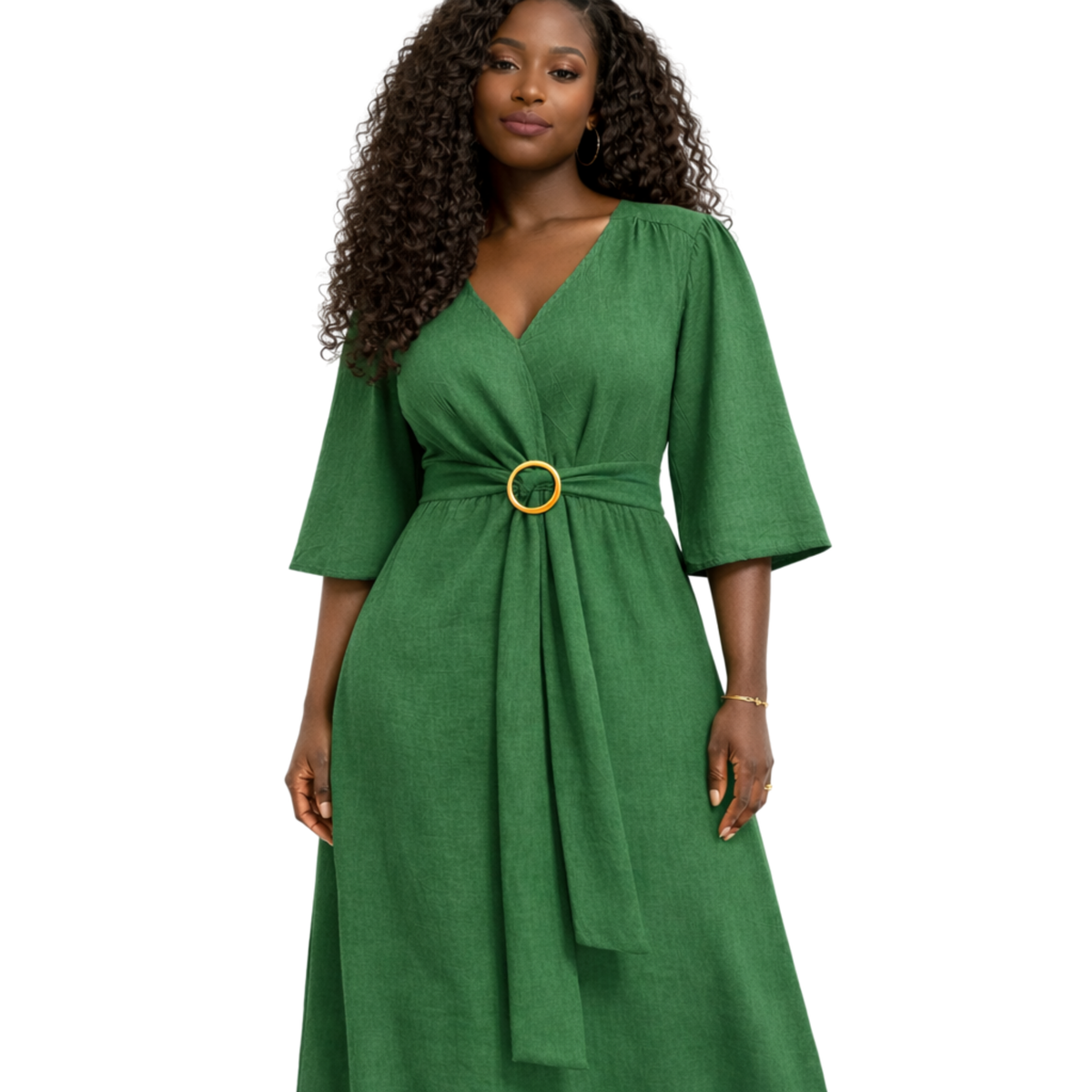 Azaria Signature Linen Wrap Midi Dress